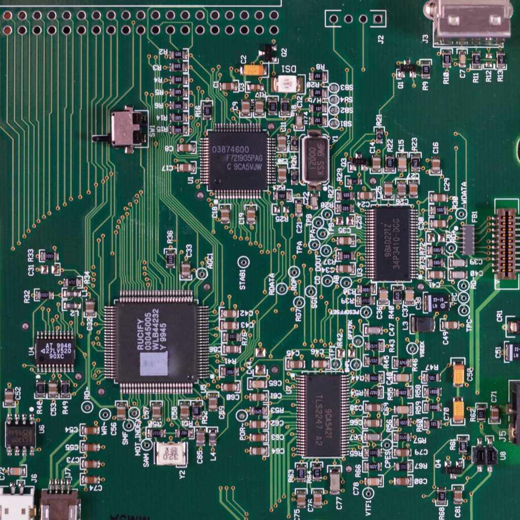 A computer chip or electrical circuit of some sort, illustrating the power of software and hardware together.